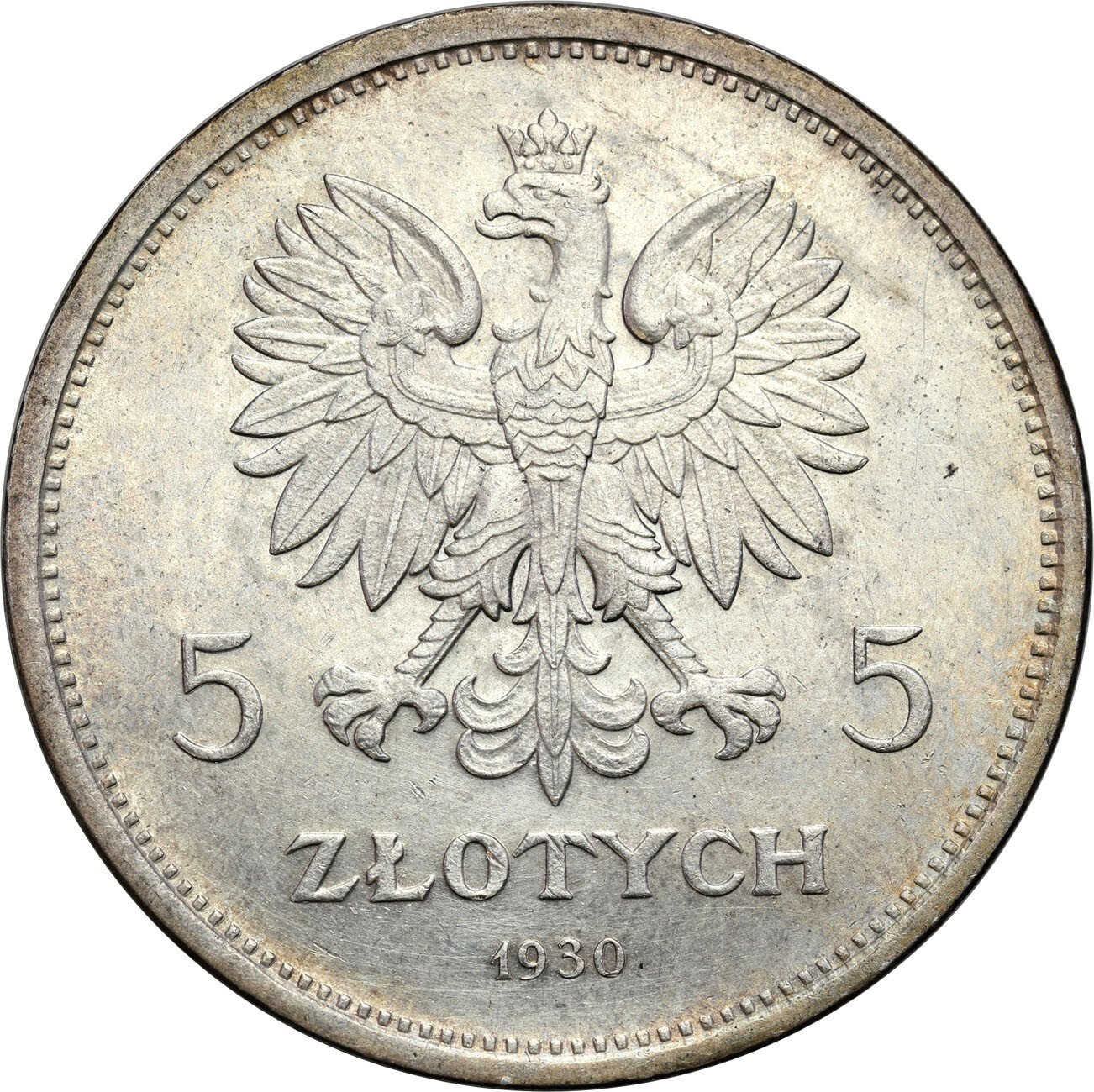II RP. 5 złotych 1930 Sztandar STEMPEL GŁĘBOKI - RZADKOŚĆ