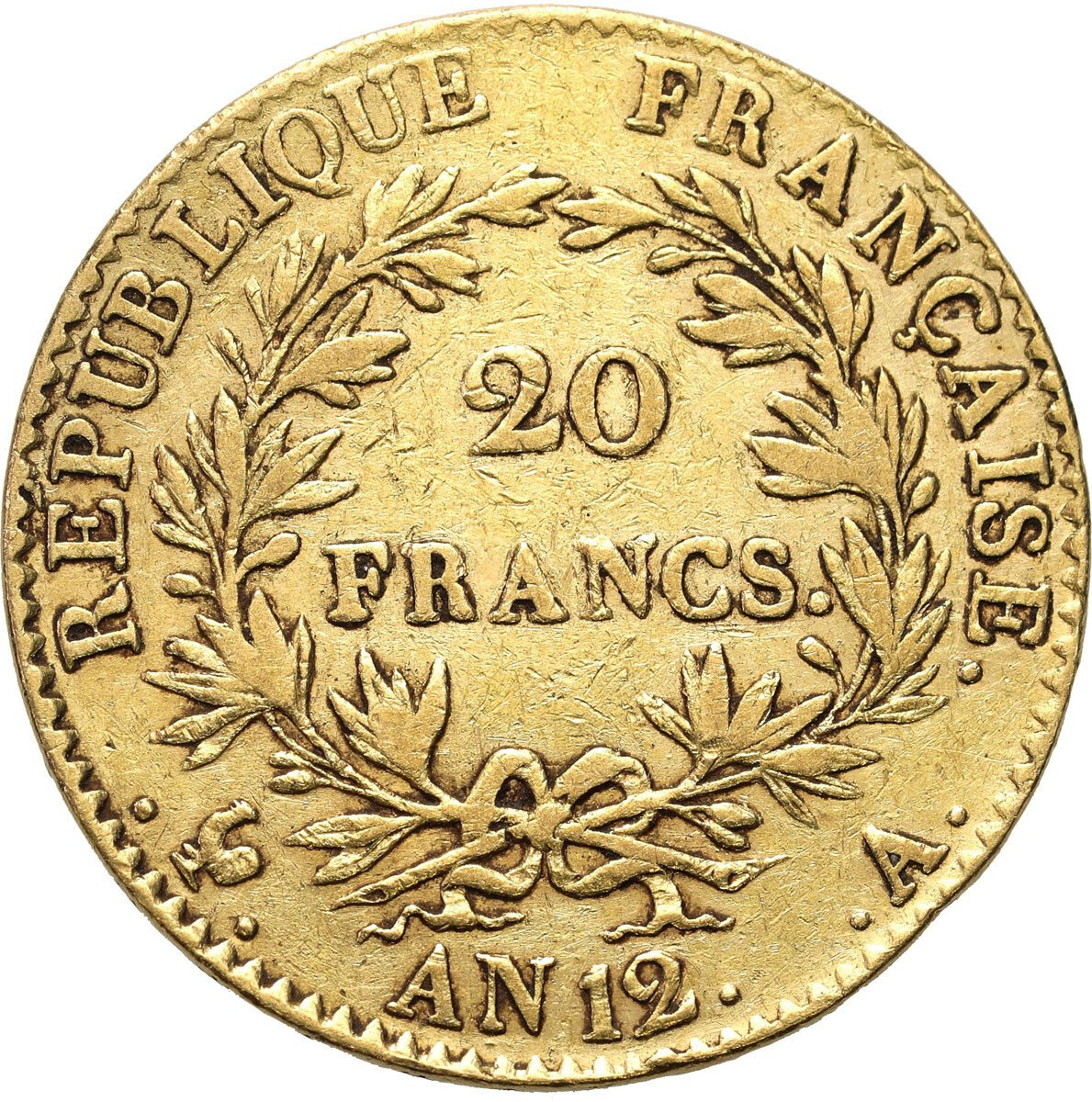 Francja, Napoleon Bonaparte (1804–1815). 20 franków AN 12 (1804) A, Paryż