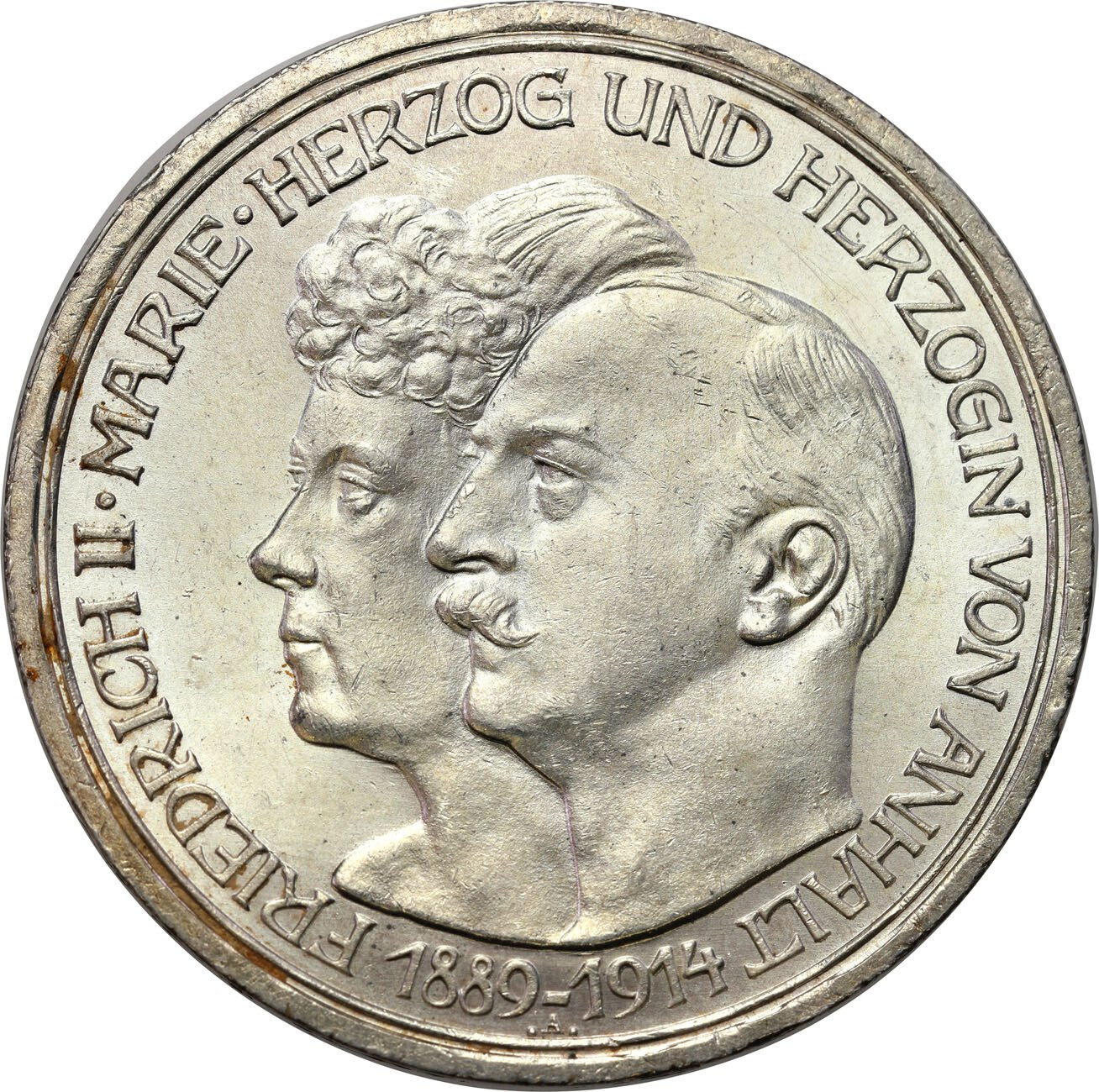 Niemcy, Anhalt-Dessau. Fryderyk II (1904–1918), 3 marki 1914 A, Berlin – PIĘKNE 