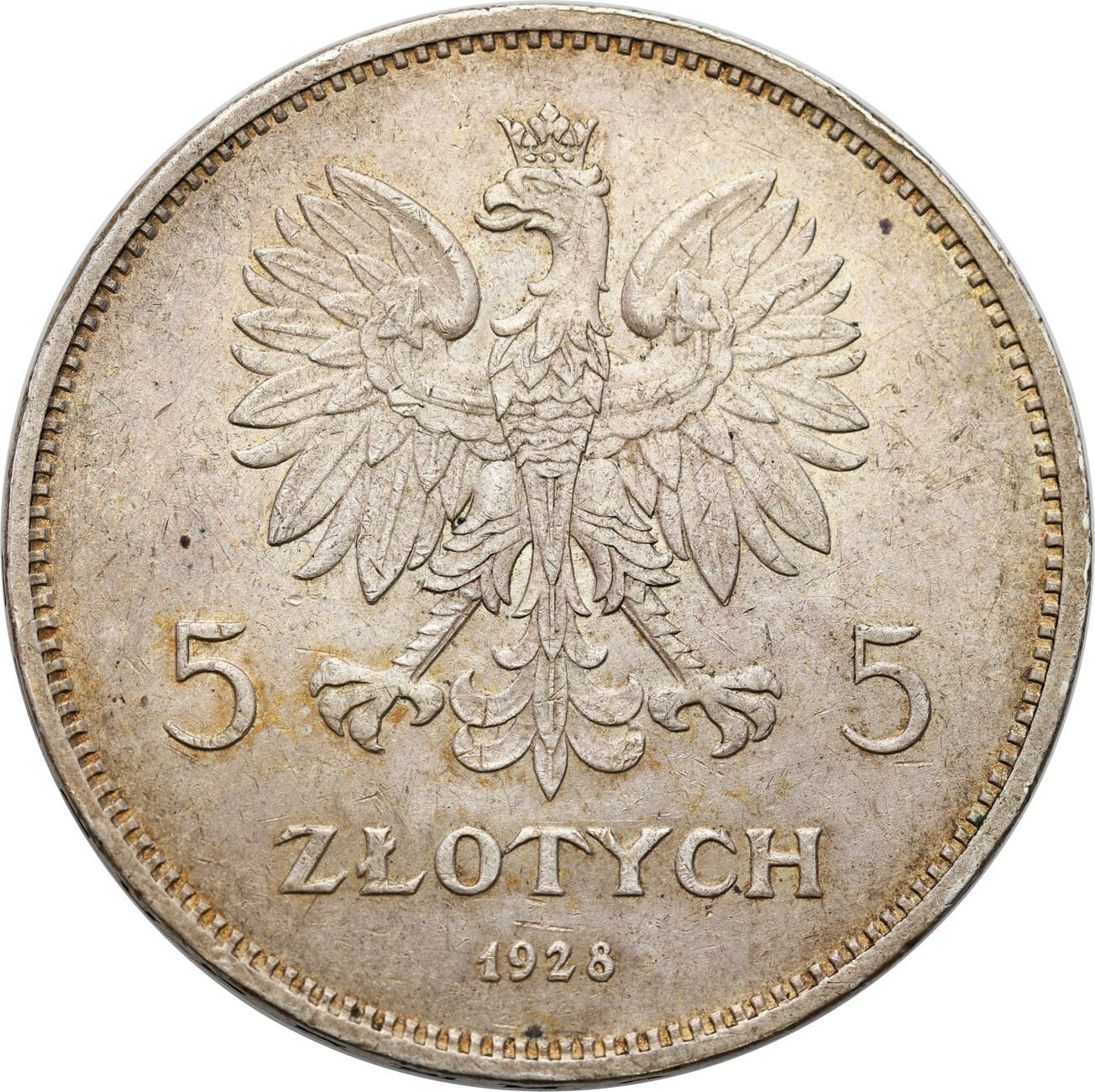 II RP. 5 złotych 1928 Nike bez znaku - ŁADNE