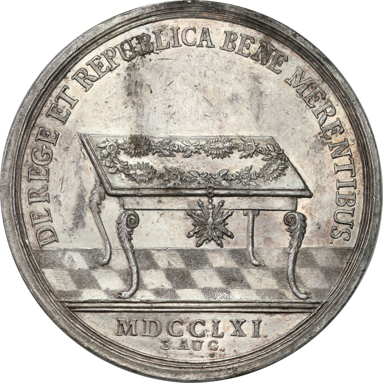 August III Sas. Medal nagrodowy Orła Białego 1761, Christian Zygmunt Wermuth, srebro - ex Potocki Collection