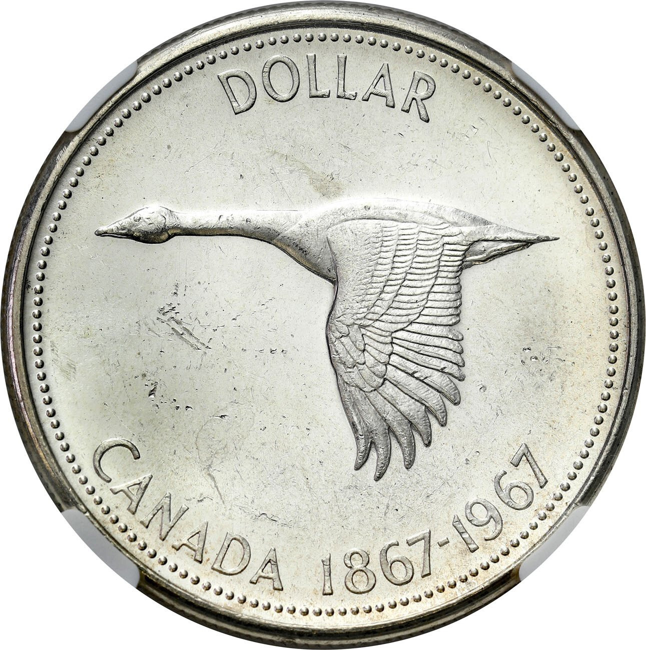 Wielka Brytania/Kanada, Elżbieta II (1952–2022). Dolar 1967, Ottawa NGC MS62