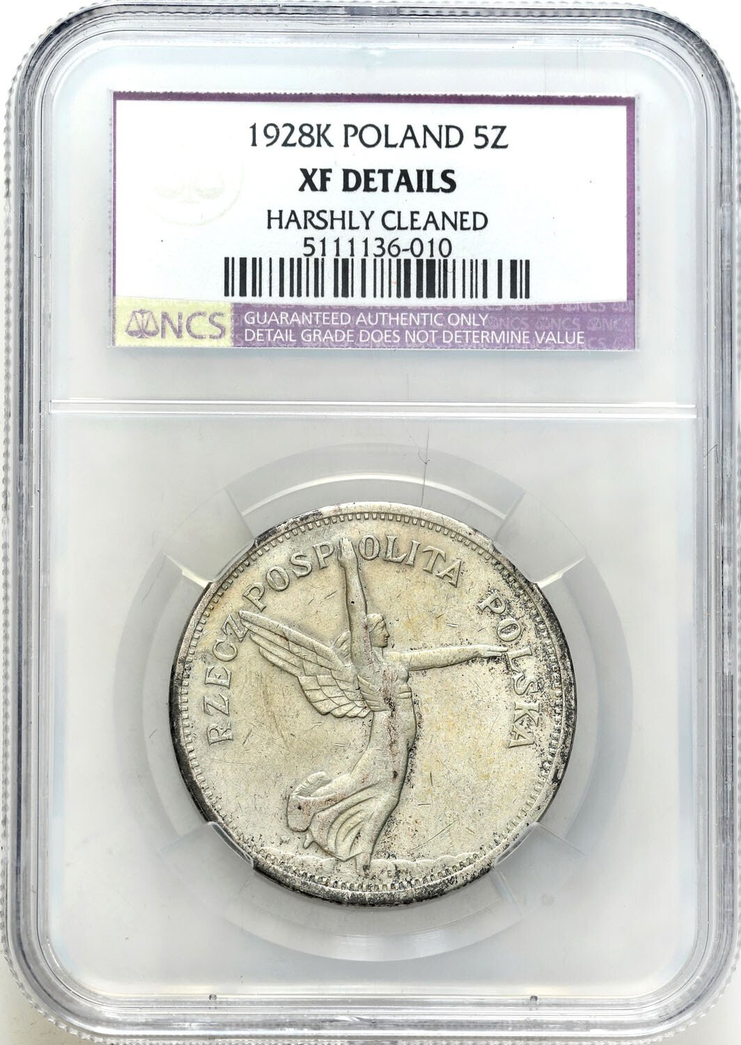 II RP. 5 złotych 1928 Nike (bez znaku mennicy) NCS XF DETAILS