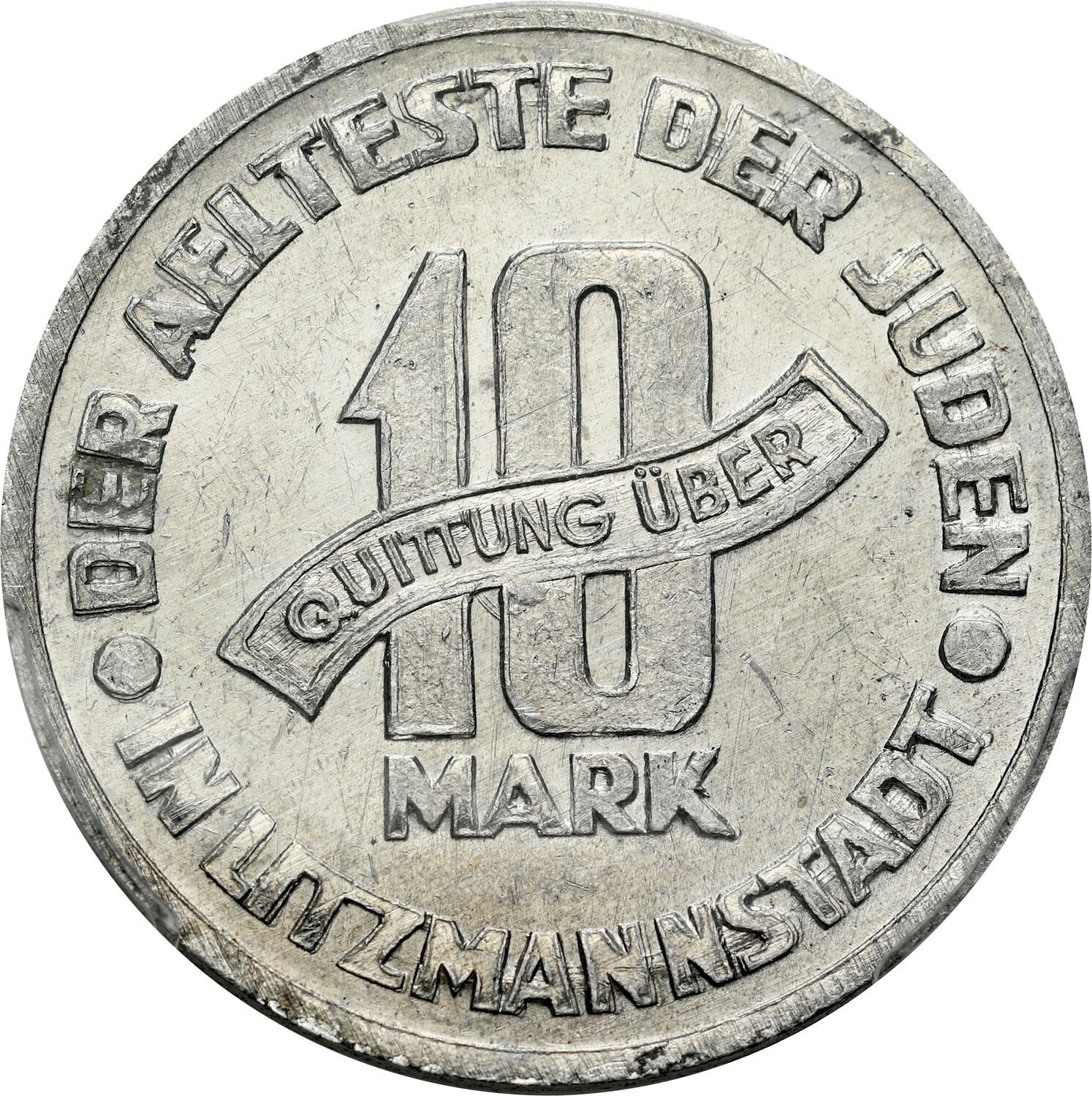 Getto Łódź. 10 marek 1943 Getto aluminium PCGS AU - PIĘKNE