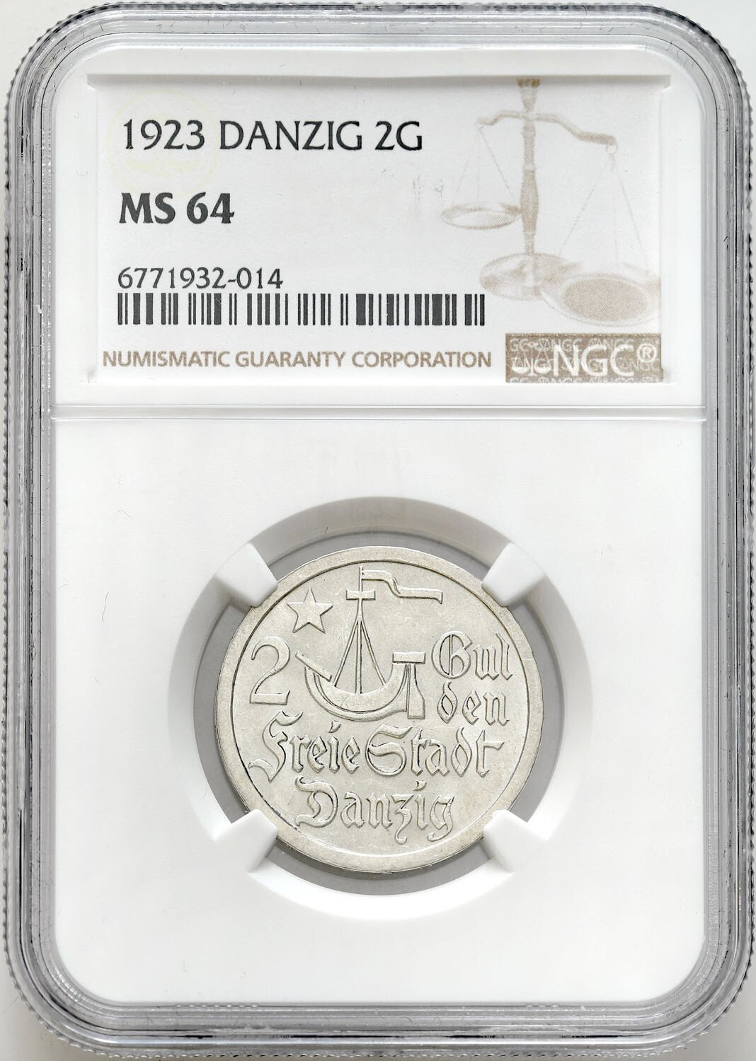 Wolne Miasto Gdańsk/Danzig. 2 Guldeny 1923 NGC MS64 - PIĘKNE
