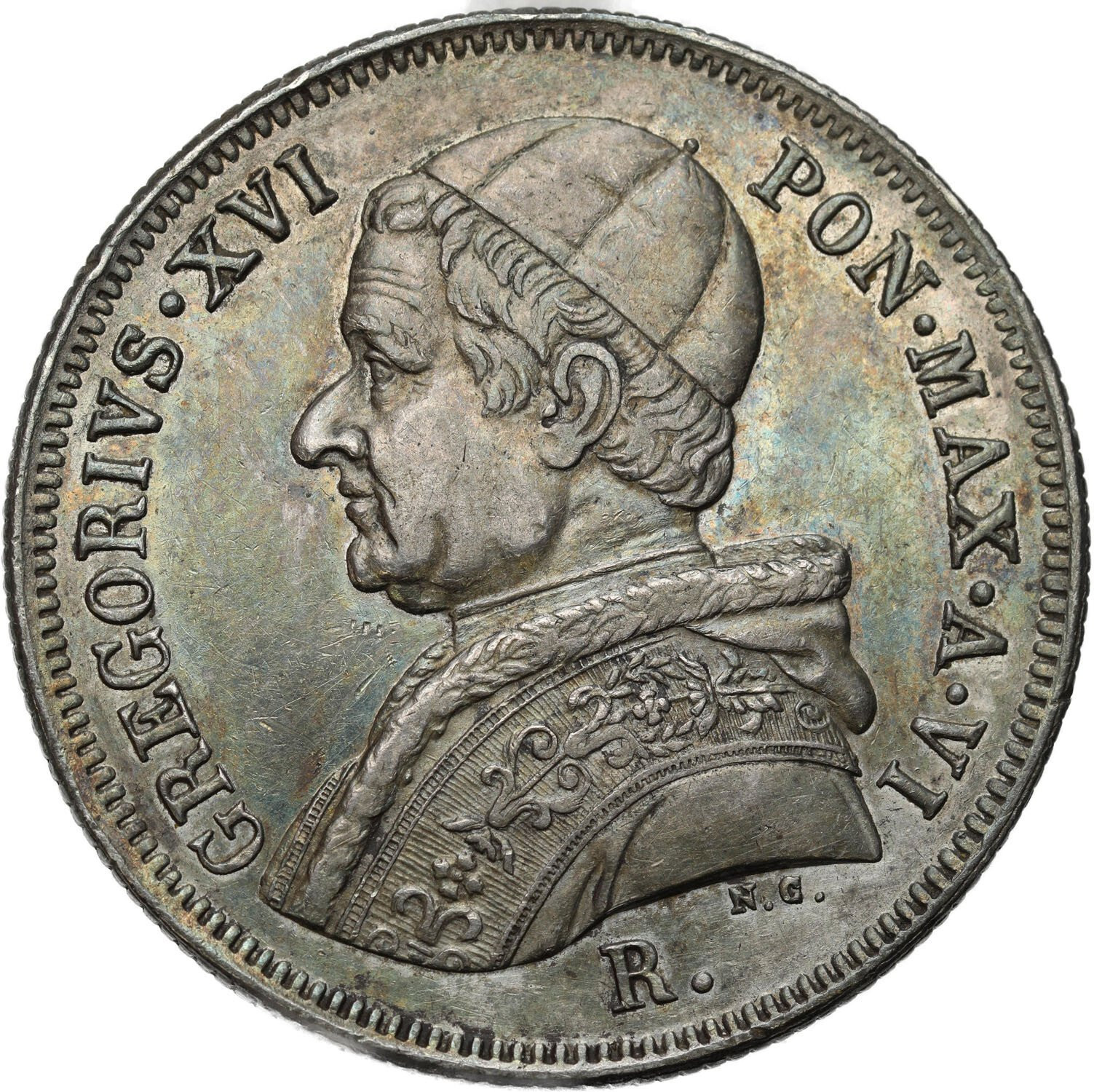 Włochy, Watykan. Gregorio XVI (1831–1846). 50 baiocchi, 1836 R, Rzym
