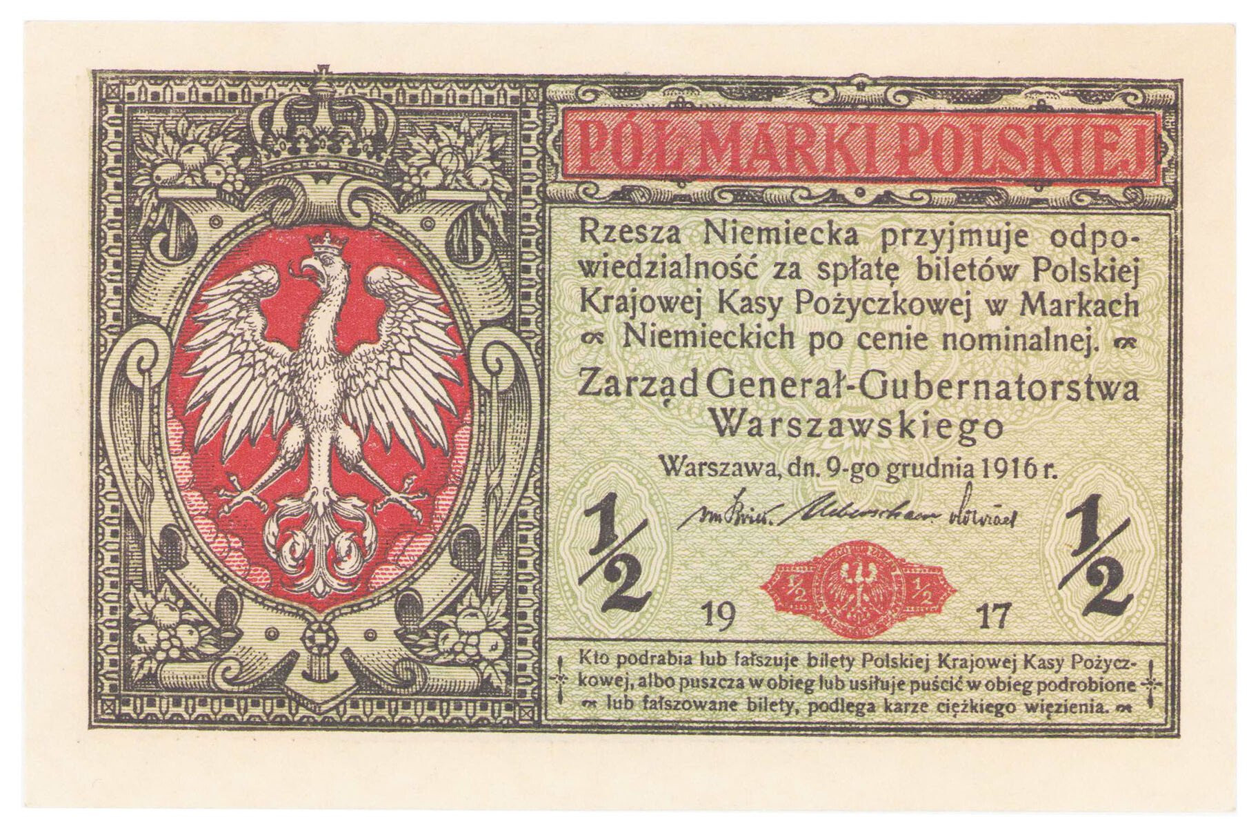 1/2 marki polskiej 1916 seria B, Generał – PIĘKNY