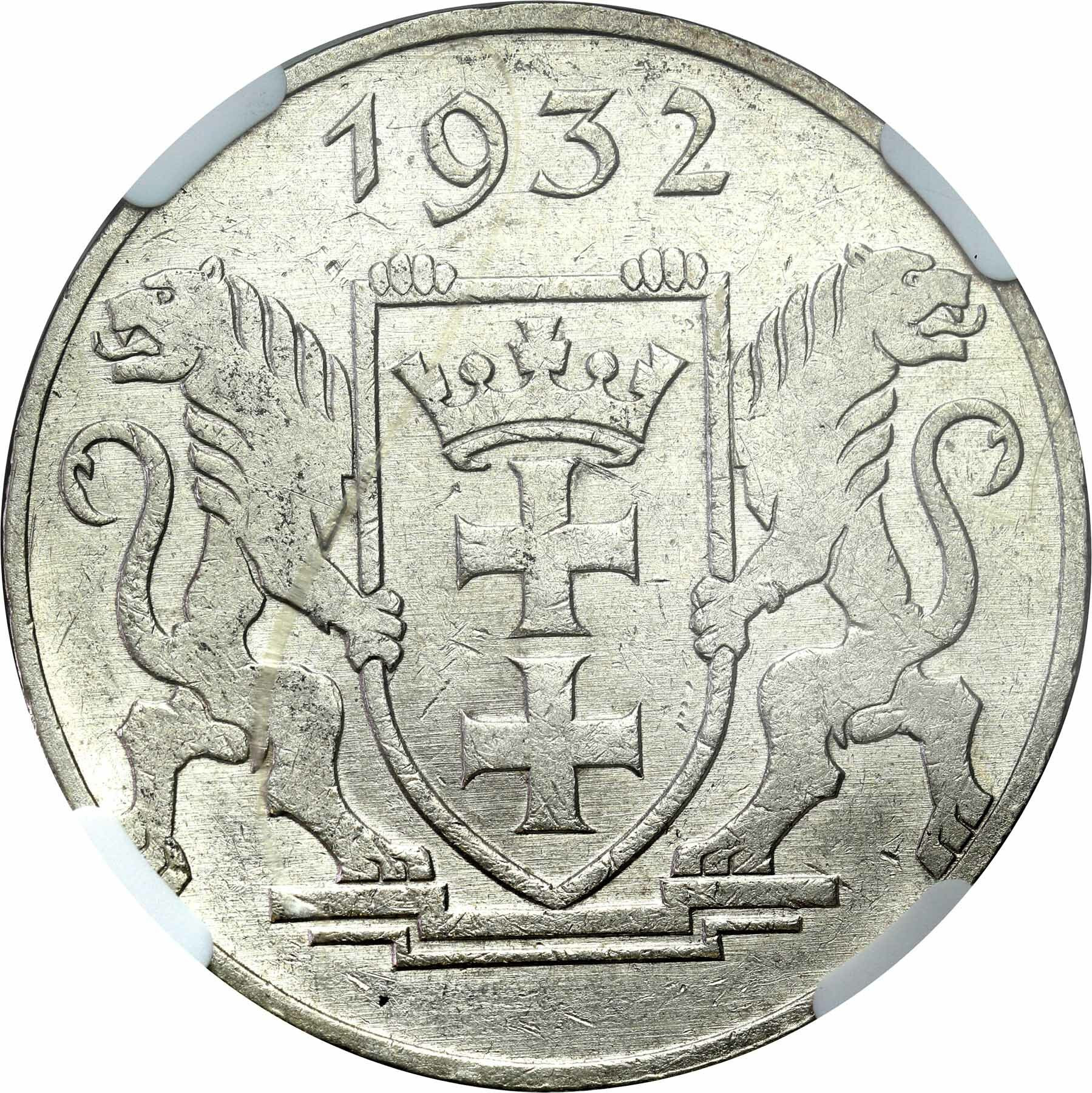 Wolne Miasto Gdańsk/Danzig. 5 guldenów 1932 Krantor / Żuraw NGC MS61 – RZADKIE