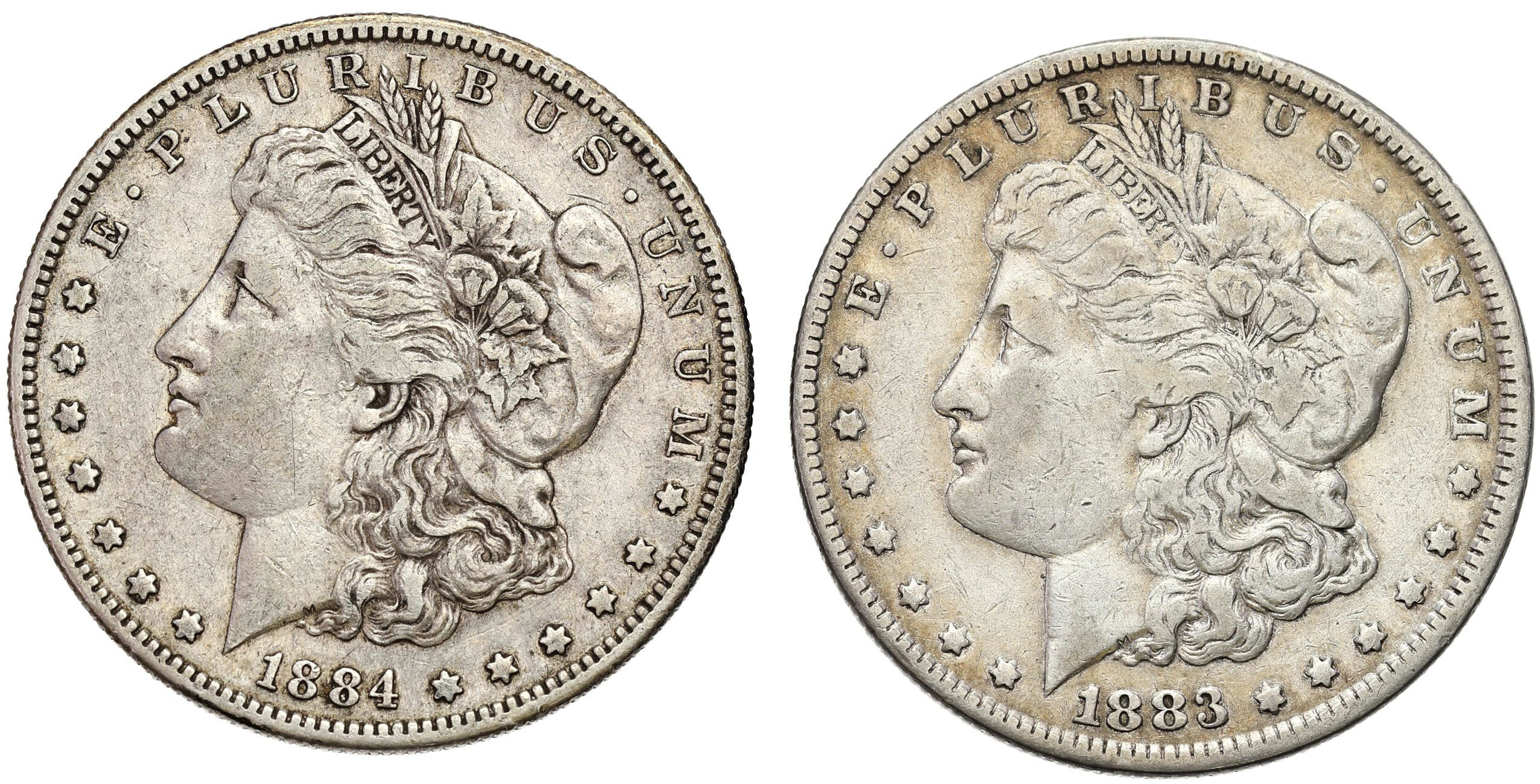 USA, Liberty 1 Dolar 1884 San Francisco + 1883 Filadelfia – zestaw 2 sztuk