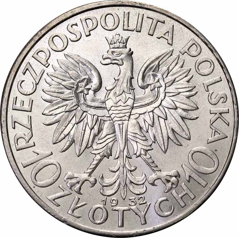 II RP. 10 złotych 1932 bez znaku, Londyn NGC MS62