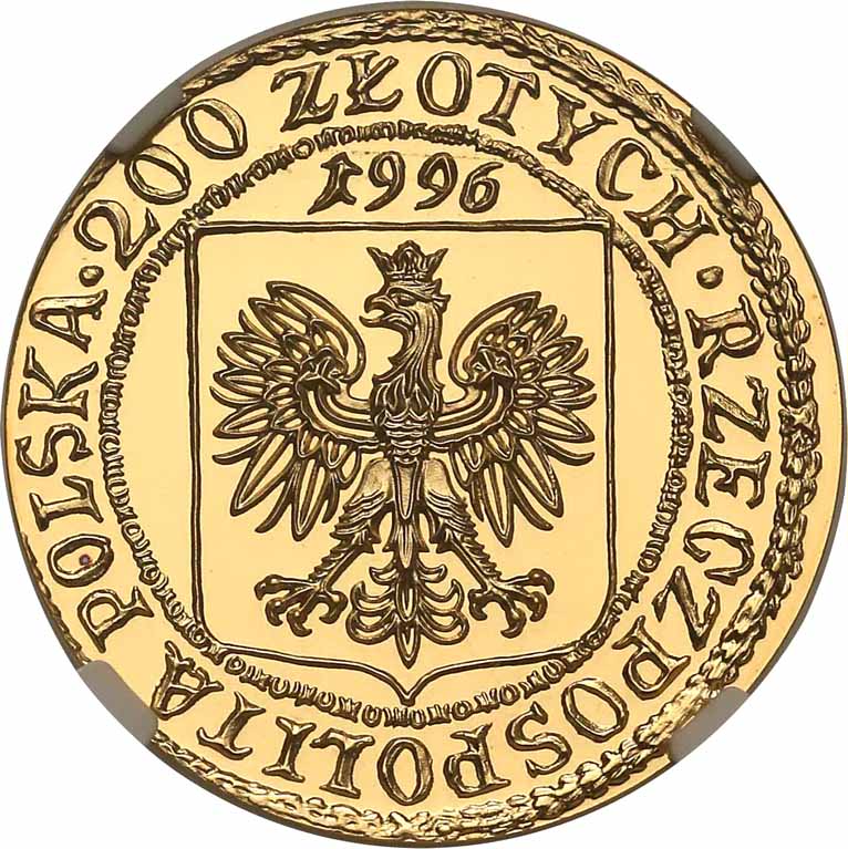 III RP. 200 złotych 1996 Tysiąclecie Miasta Gdańska NGC PF70 ULTRA CAMEO (MAX)