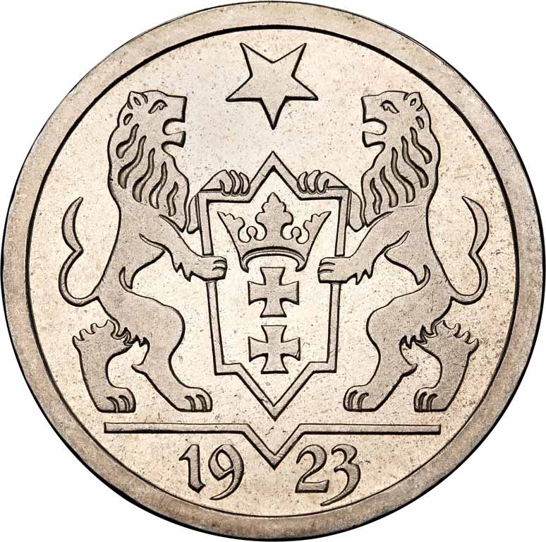 WM Gdańsk. 2 Guldeny 1923 stempel lustrzany NGC PF63