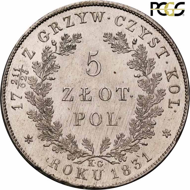 Powstanie Listopadowe, 5 złotych 1831 KG PCGS UNC Details