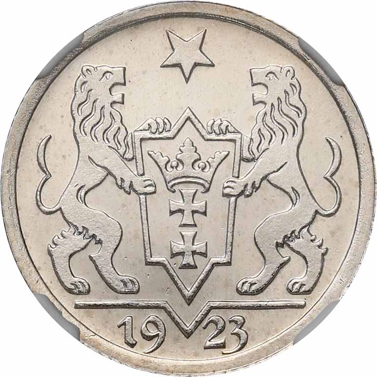 WM Gdańsk. 1 Gulden 1923 stempel lustrzany NGC PF63