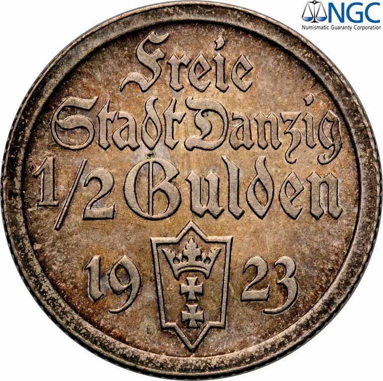 WM Gdańsk. 1/2 Guldena 1923 NGC MS64