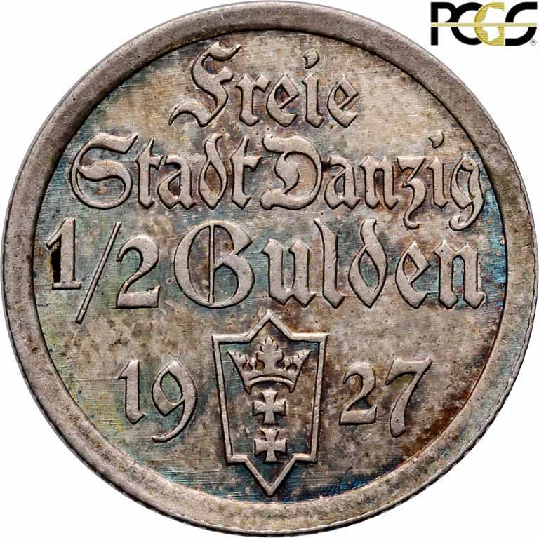 WM Gdańsk. 1/2 Guldena 1927 PCGS MS62