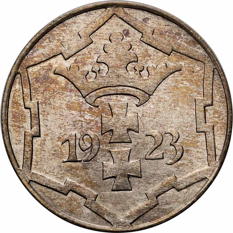 WM Gdańsk. 10 fenigów 1923 stempel lustrzany NGC PF64