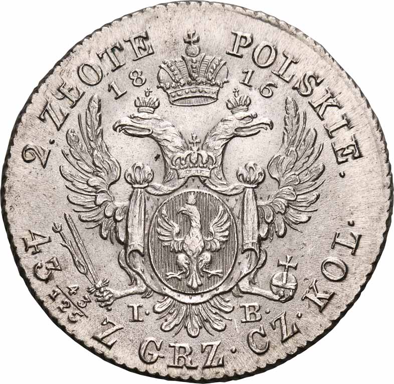 Polska XIX w. 2 złote 1816 IB, Warszawa PCGS MS63 (MAX)