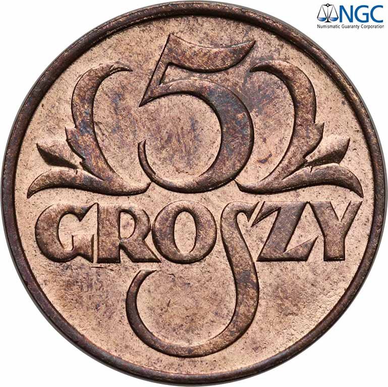 II RP. 5 groszy 1935 NGC MS65 RB (MAX)