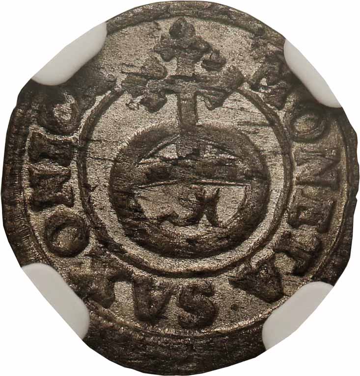 August II Mocny. Halerz (fenig) 1709, Drezno NGC MS63