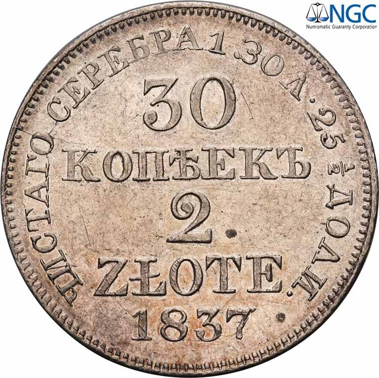 Polska XIX w. 30 kopiejek = 2 złote 1837 MW NGC MS62