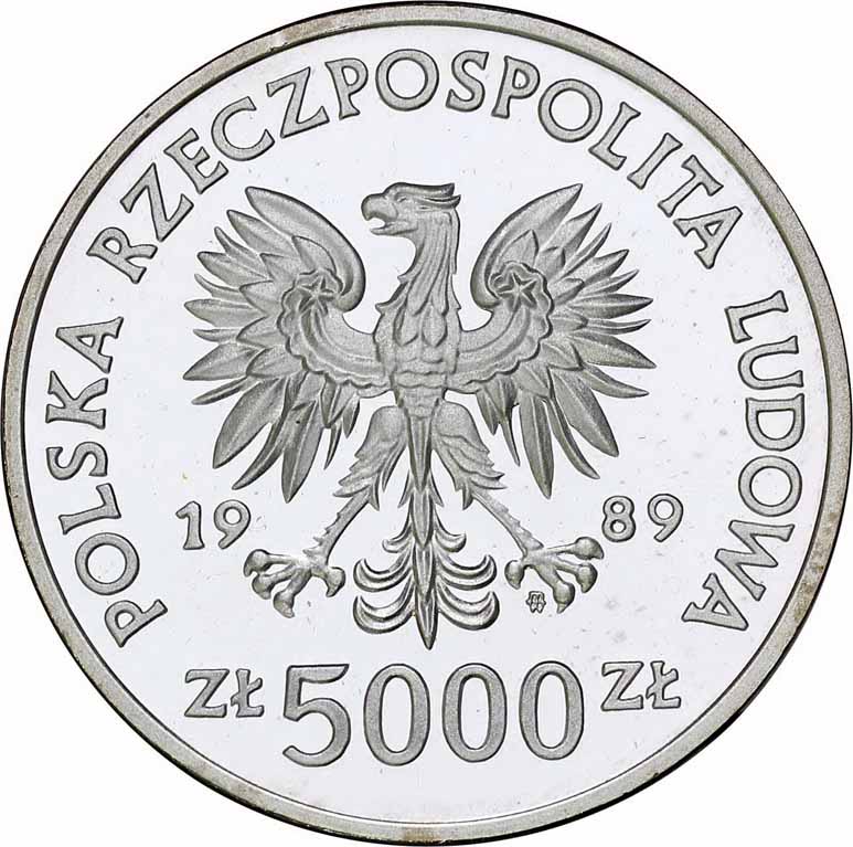 PRL. 5 000 złotych 1989 Władysław Jagiełło półpostać NGC PF68 ULTRA CAMEO