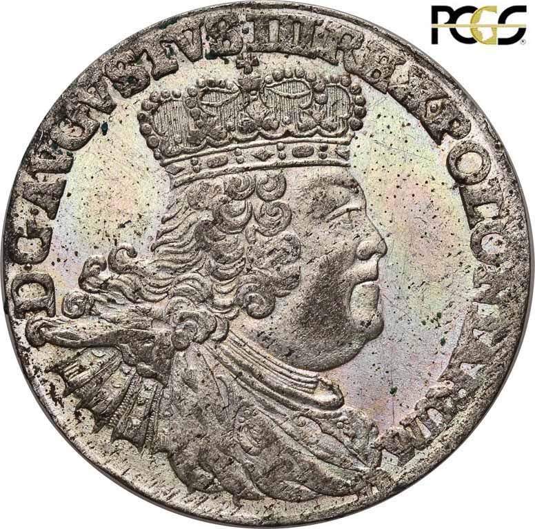 August III Sas. Szóstak (6 groszy) 1756, Lipsk PCGS MS62 (MAX)