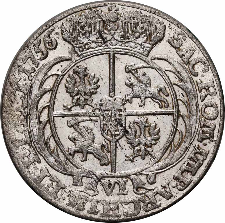 August III Sas. Szóstak (6 groszy) 1756, Lipsk PCGS MS62 (MAX)