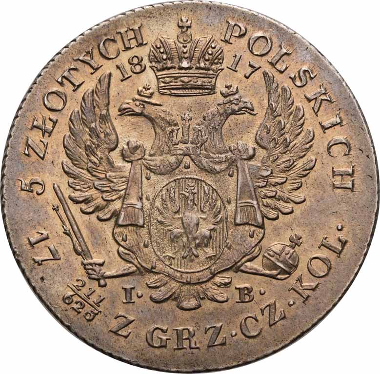 Polska XIX w. 5 złotych 1817 IB, Warszawa NGC AU55 z kolekcji H. Karolkiewicza