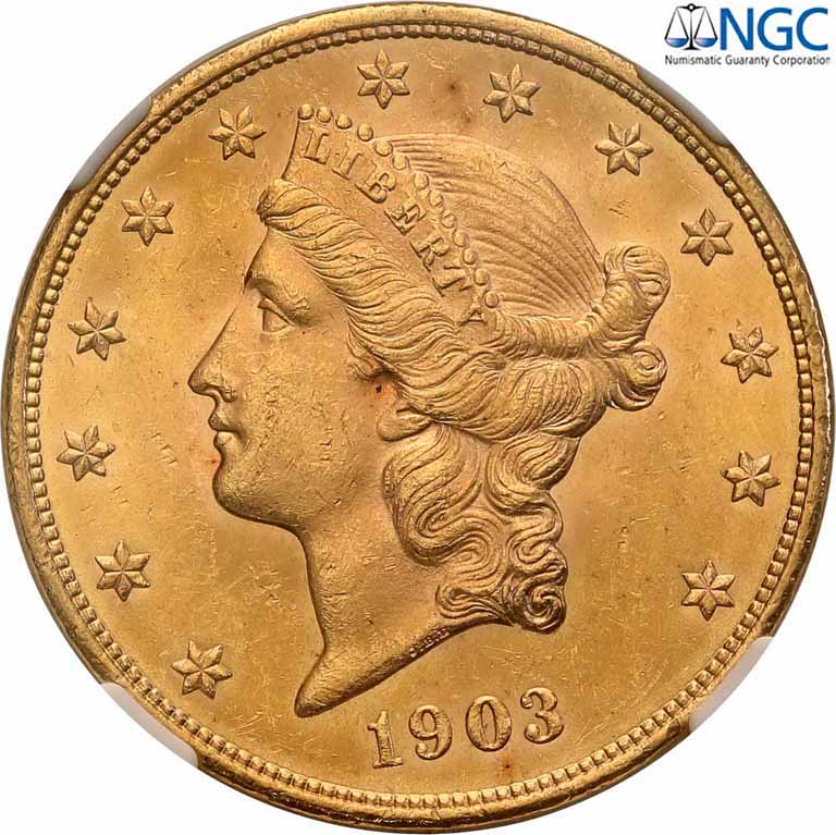 USA. 20 dolarów 1903 Filadelfia NGC MS63