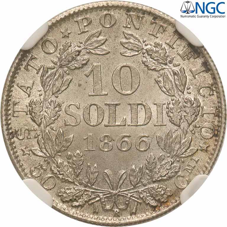 Włochy Watykan. 10 soldi 1866 R NGC MS65