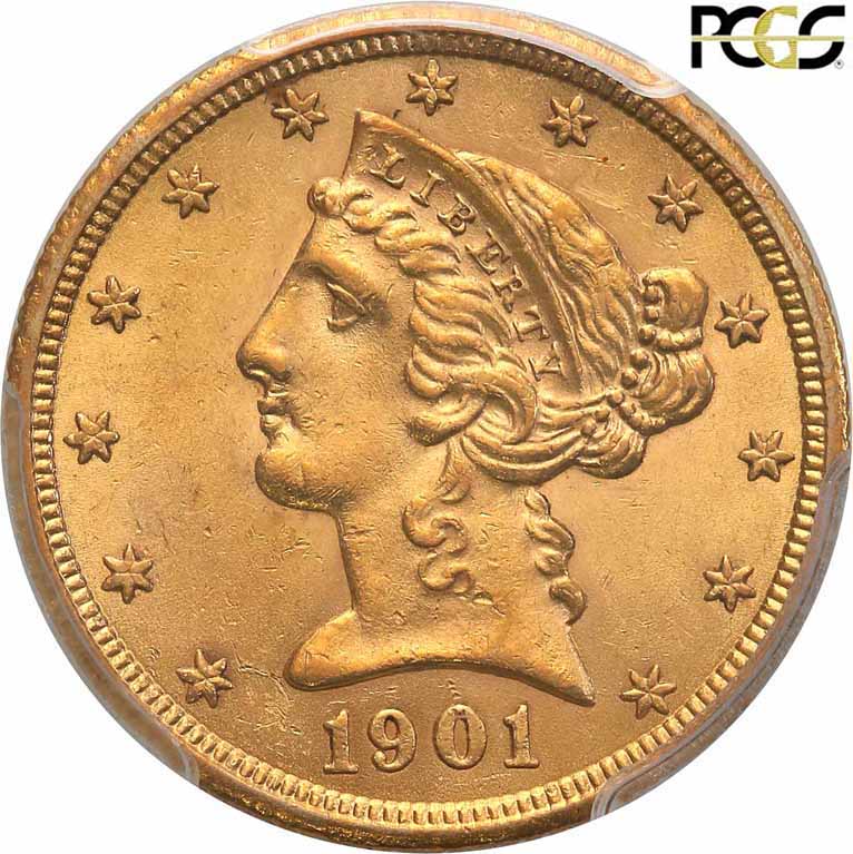 USA. 5 dolarów 1901 San Francisco PCGS MS63