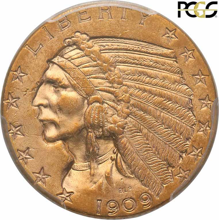 USA. 5 dolarów 1909 Denver Indianin PCGS MS62