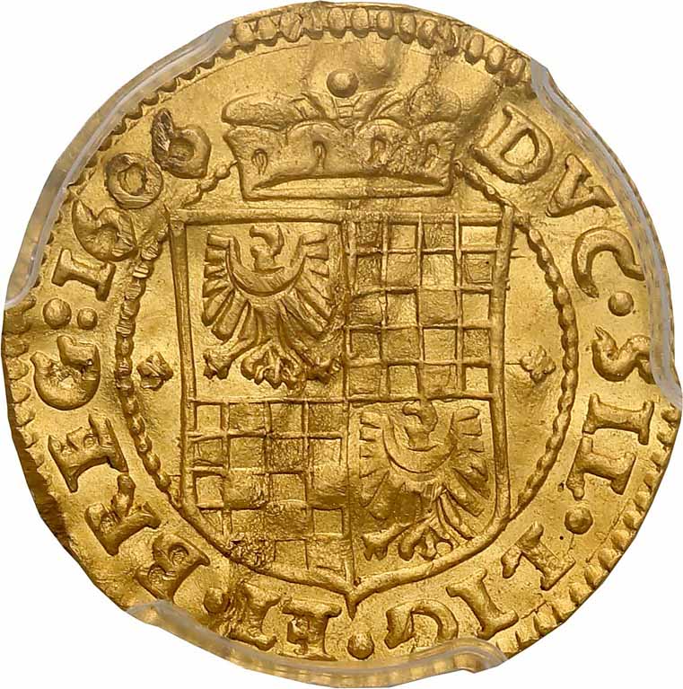 Śląsk Dukat 1606, Brzeg PCGS UNC Details