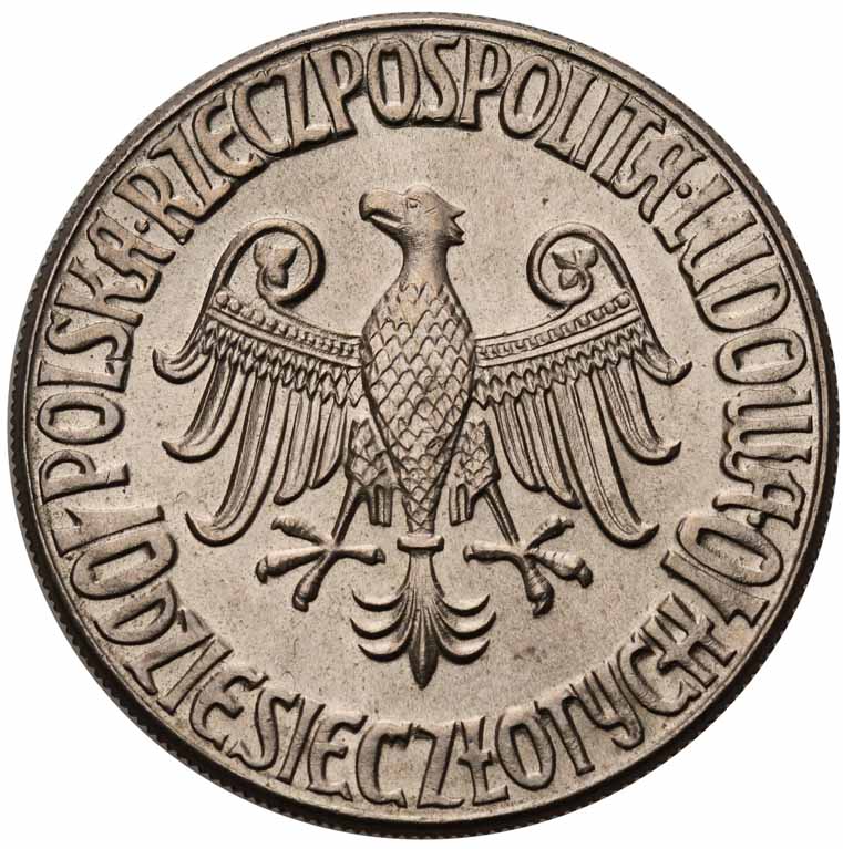 PRL PRÓBA miedzionikiel 10 złotych 1964 Kazimierz Wielki bez napisu PRÓBA NGC MS65