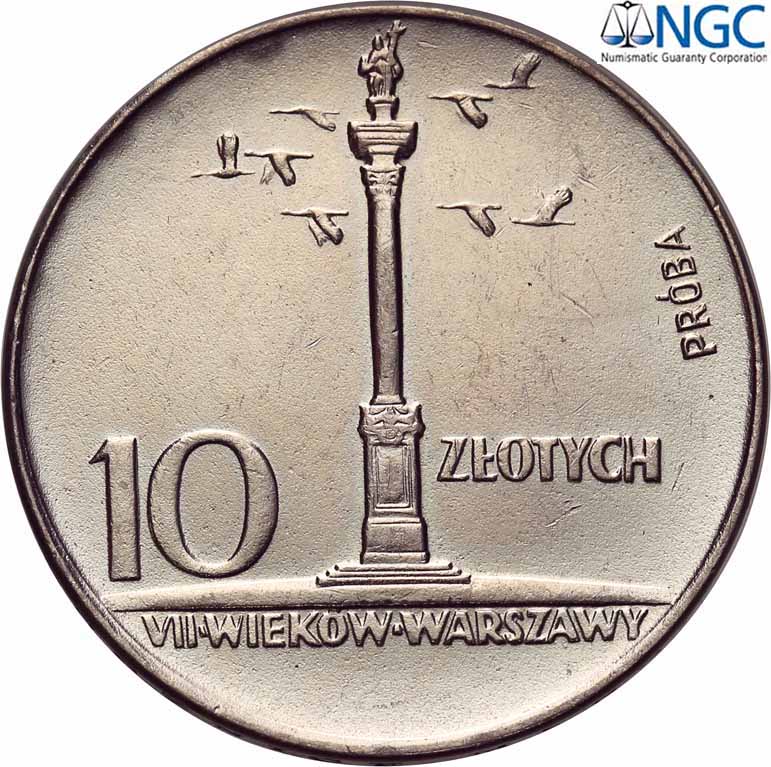 PRL PRÓBA miedzionikiel 10 złotych 1966 kolumna Zygmunta NGC MS61 (MAX)