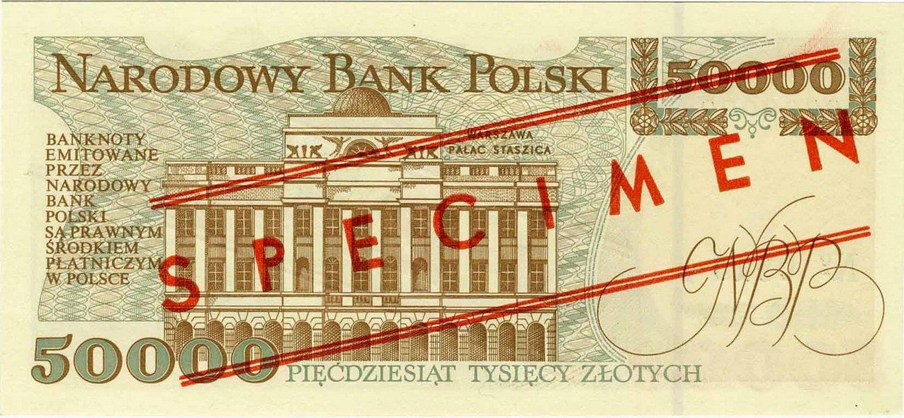 PRL Polska. SPECIMEN / WZÓR 50 000 złotych Staszic 1993 PMG 65
