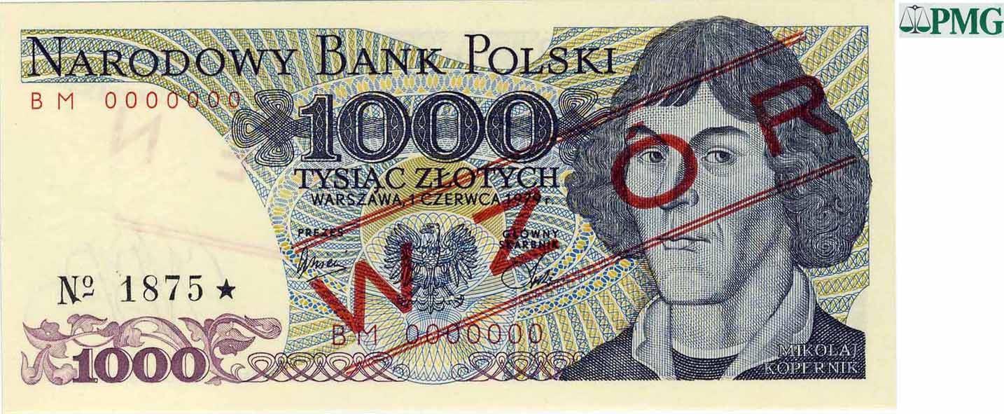 Polska. WZÓR / SPECIMEN 1 000 złotych Kopernik 1979 PMG 66