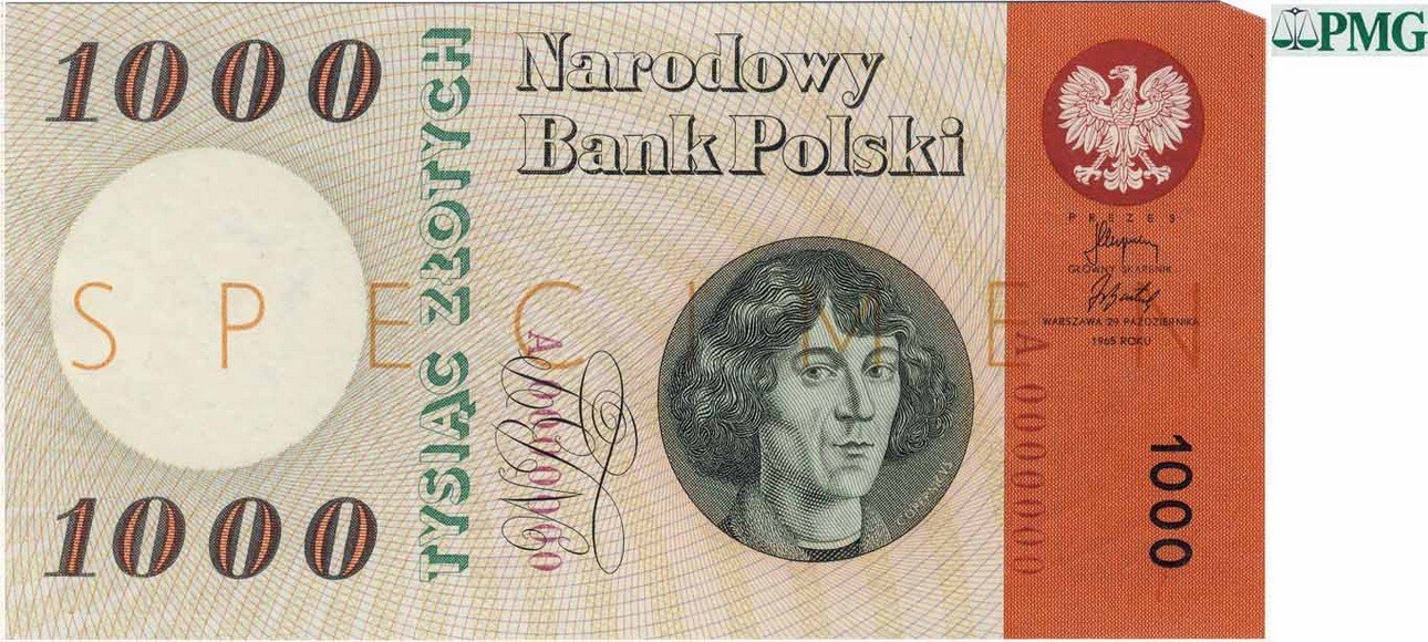 PRL Polska. WZÓR / SPECIMEN 1 000 złotych 1985 Kopernik PMG 63