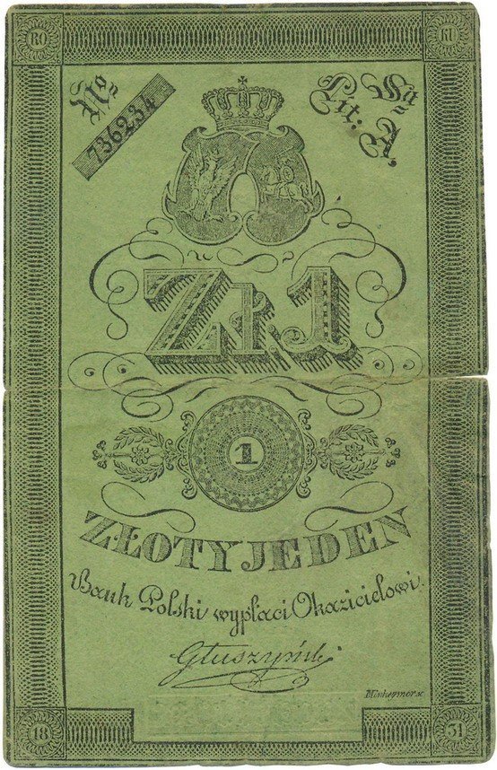 Polska. Powstanie Listopadowe banknot 1 złoty 1831 Głuszyński