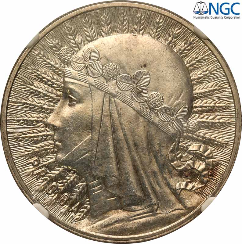 II RP. 10 złotych 1932, głowa kobiety, PRÓBA srebro, NGC MS61