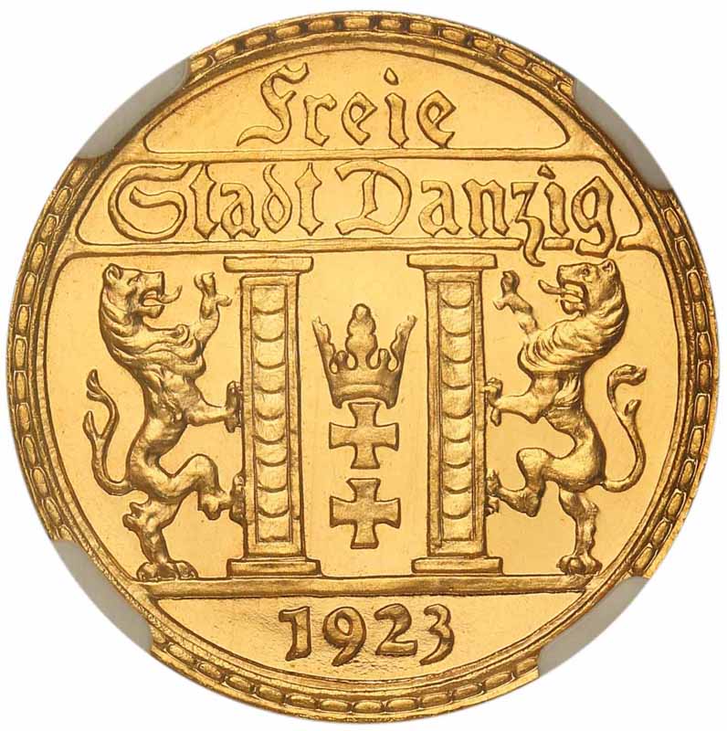 Wolne Miasto Gdańsk. 25 guldenów 1923, stempel lustrzany, NGC PF63 CAMEO