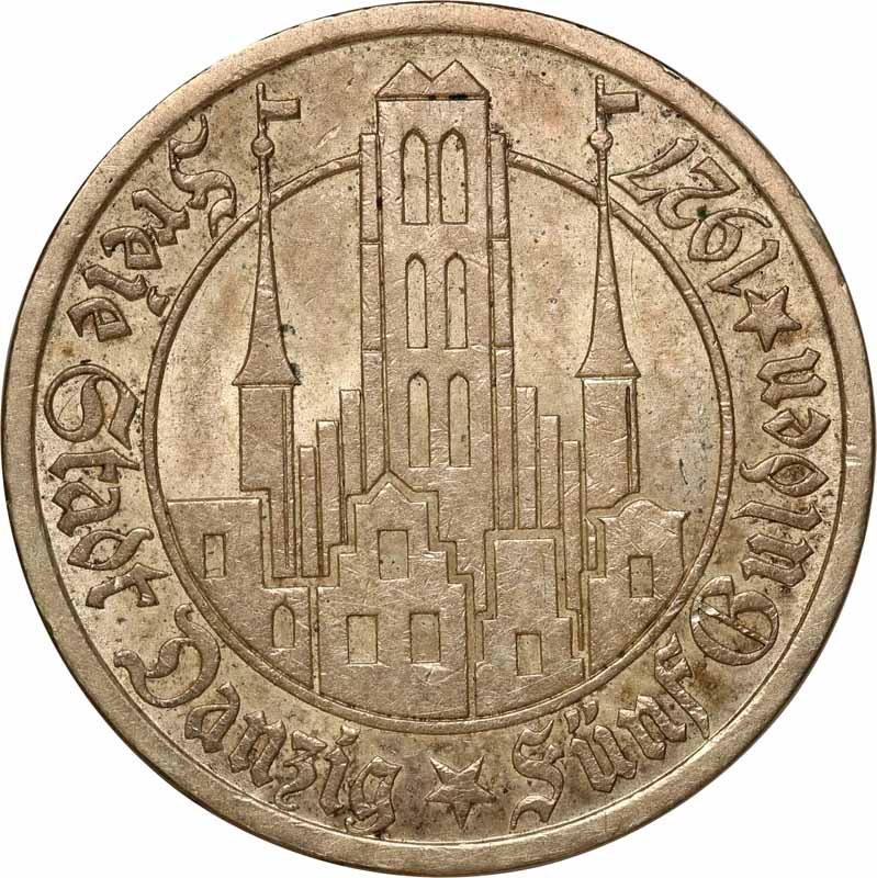 Wolne Miasto Gdańsk. 5 guldenów 1927, Kościół NMP