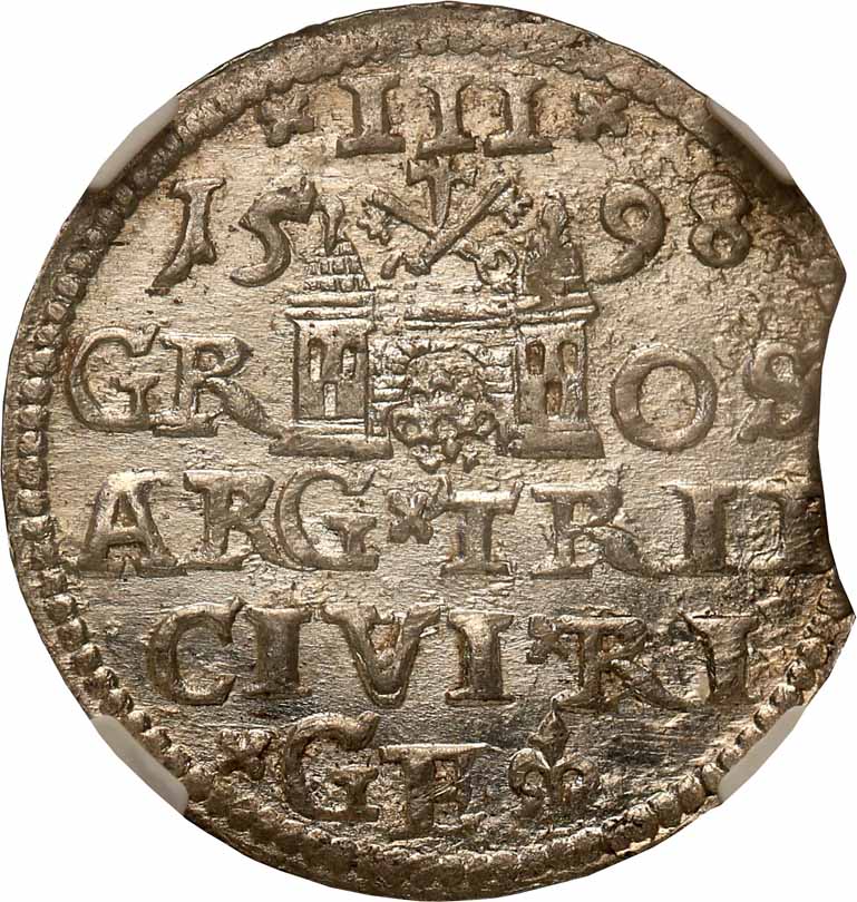 Zygmunt III Waza. Trojak (3 grosze) 1598, Ryga NGC MS64 (MAX) najwyższa nota gradingowa