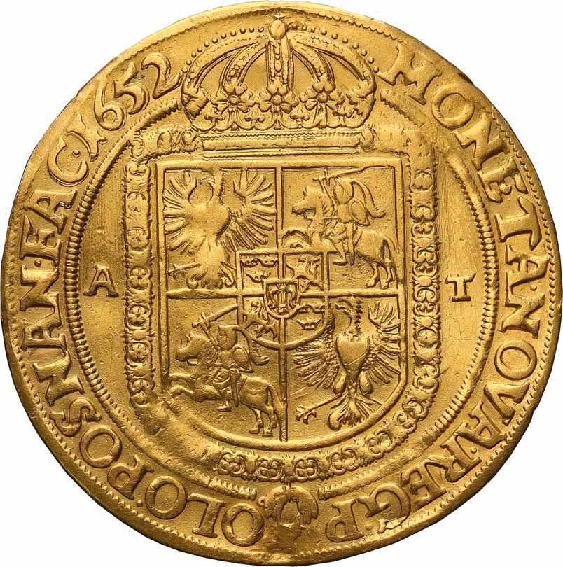 Jan II Kazimierz. Półportugał 1652 A-T, Poznań UNIKAT odbitka talara w złocie wagi 5 dukatów