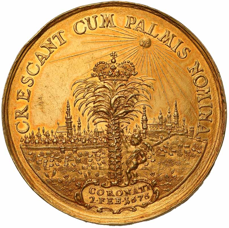 Jan III Sobieski. Medal koronacyjny wagi 15 dukatów 1676, Gdańsk, złoto