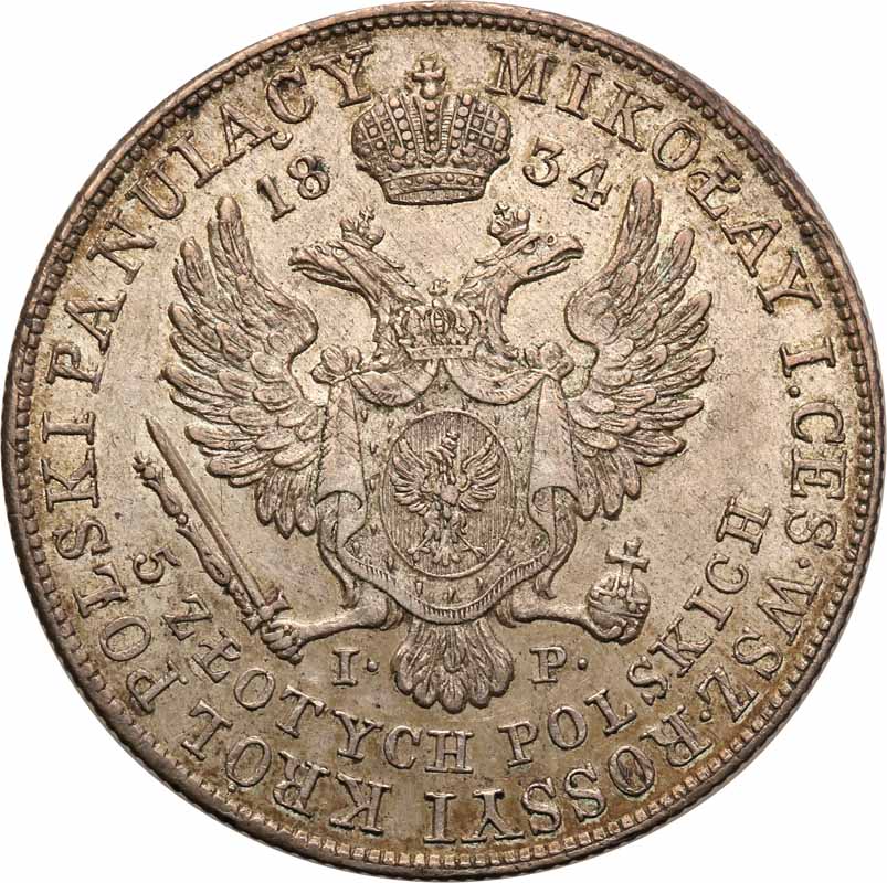 Królestwo Polskie, Mikołaj l. 5 złotych 1834 IP, Warszawa