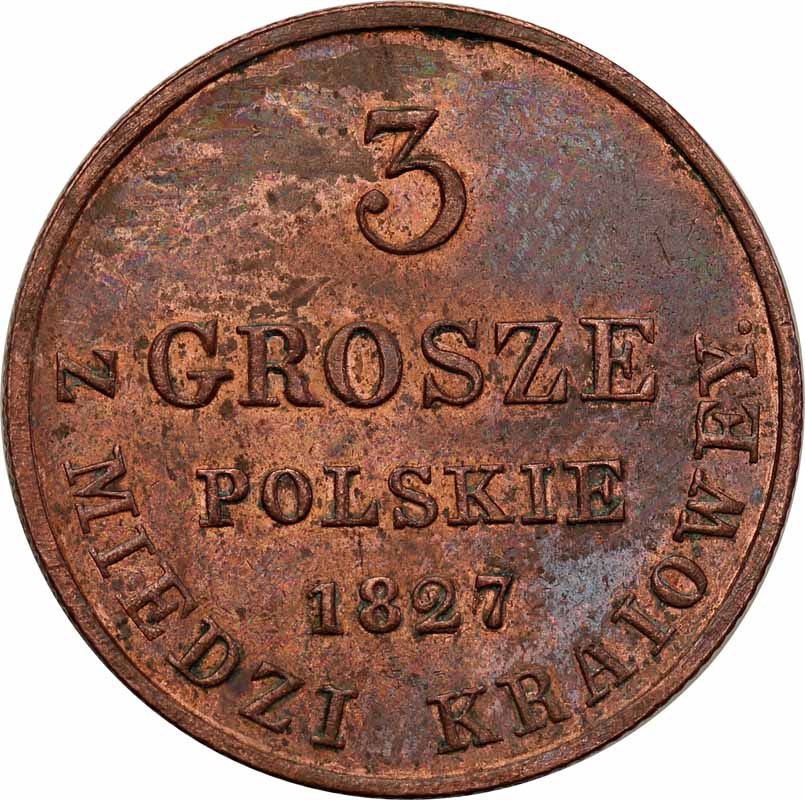 Polska XlX w. 3 grosze 1827 IB, Warszawa Z MIEDZI KRAIOWEY
