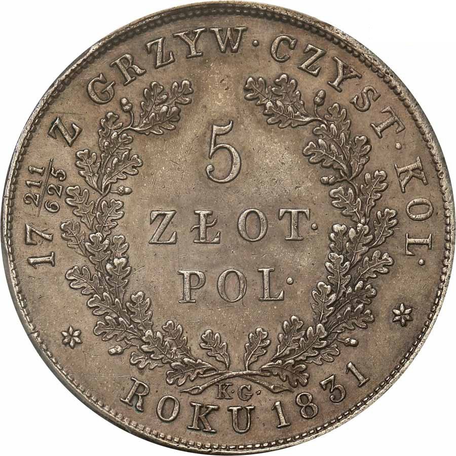 Powstanie Listopadowe. 5 złotych 1831 KG PCGS Genuine AU Details