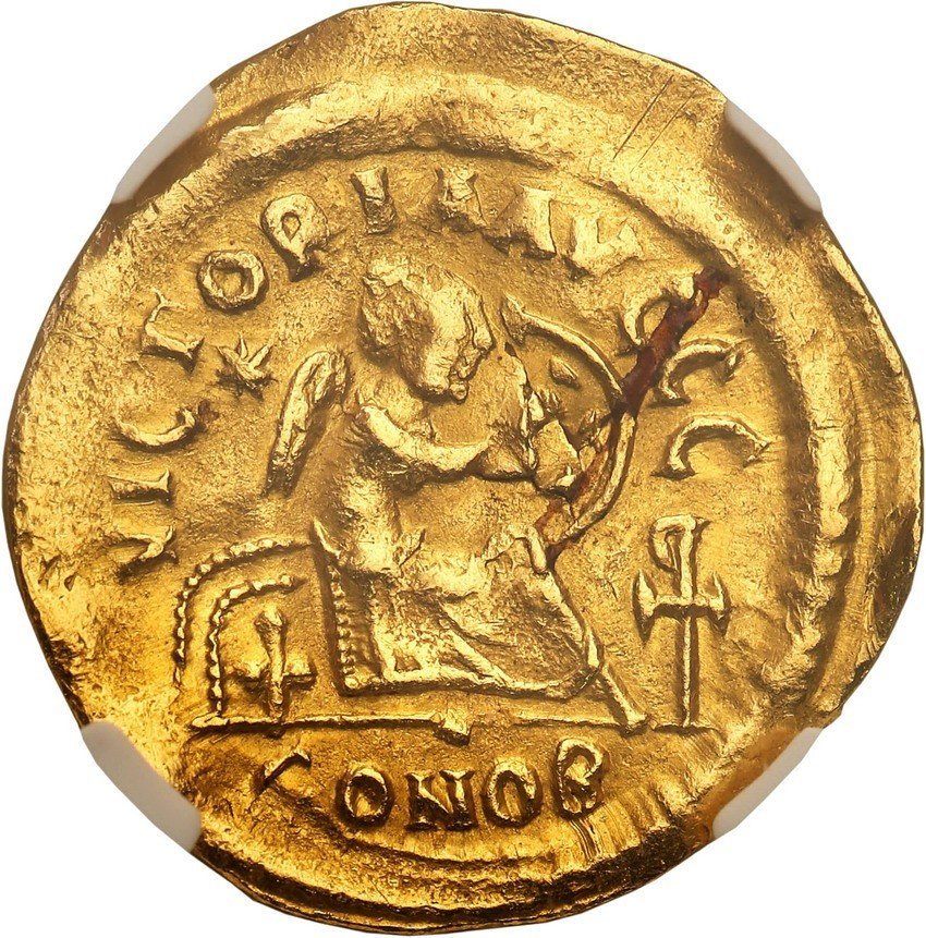 Bizancjum.  Justinian I 527-565 AV – Semissis Ch XF, Konstantynopol